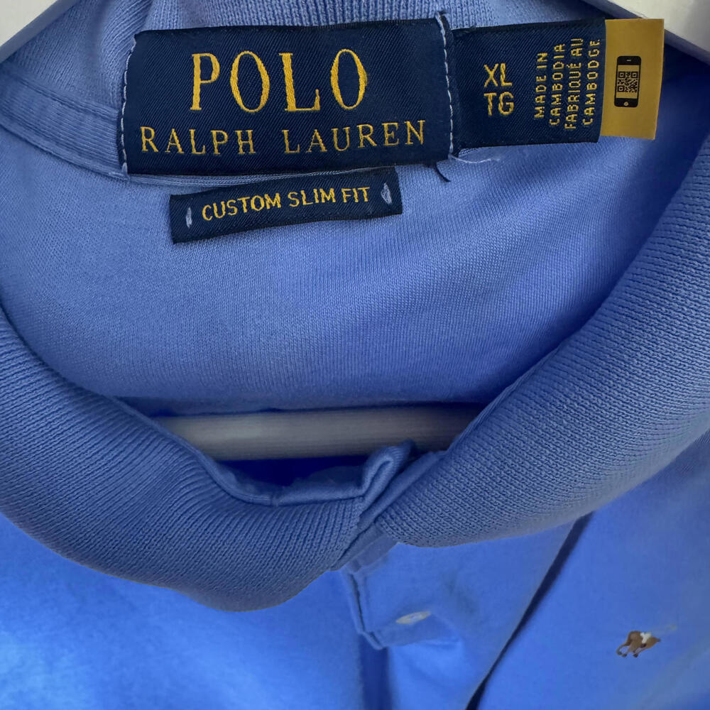 Polo Ralph Lauren Custom Slim Fit Polo Shirt XL Blue Cotton Short Sleeve Pony - Picture 4 of 8
